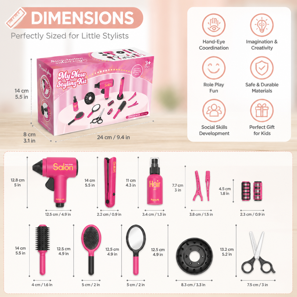 14-Piece Kids Hair Styling Salon Pretend Play Set