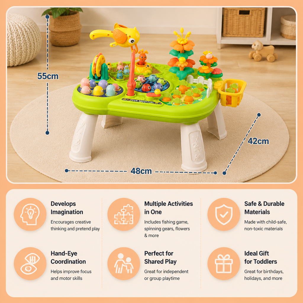 Kids Multifunctional Activity Game Table with Multiple Play Stations
