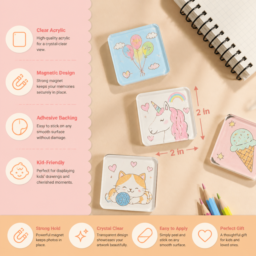 Clear Acrylic Magnetic Photo Frames with Adhesive Backing