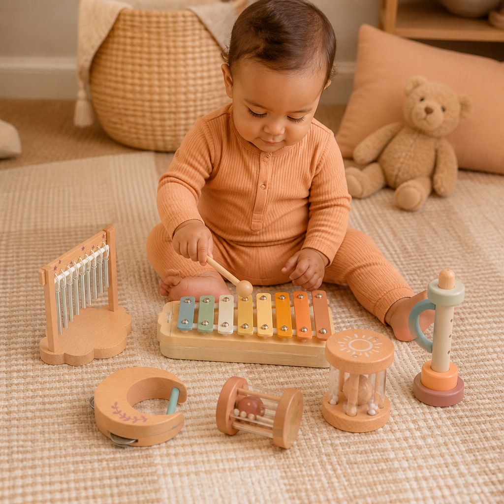 6-Piece Wooden Baby Musical Instrument Set – Sensory Sound & Music Toy