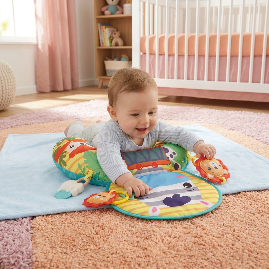 Baby Training Pillow for Tummy Time with Play Arch – Supports Sensory Development & Early Growth