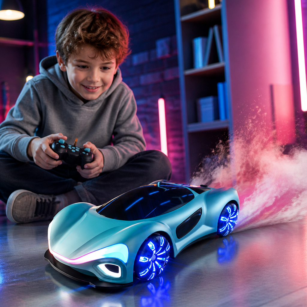 Light-Up RC Drift Car with Spray Effect & Charging Station
