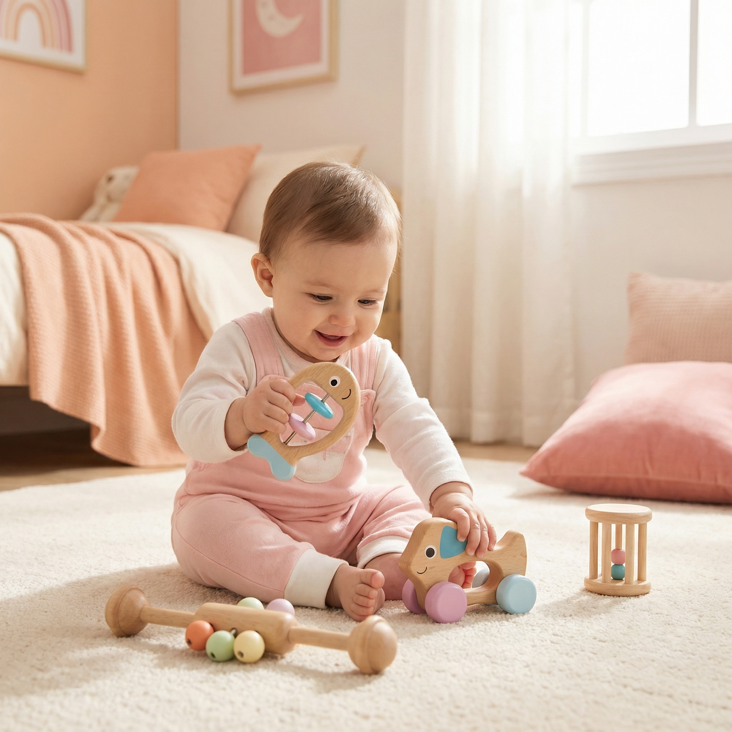 Wooden Baby Gift Set – Rattle & Musical Toy Set for Newborns