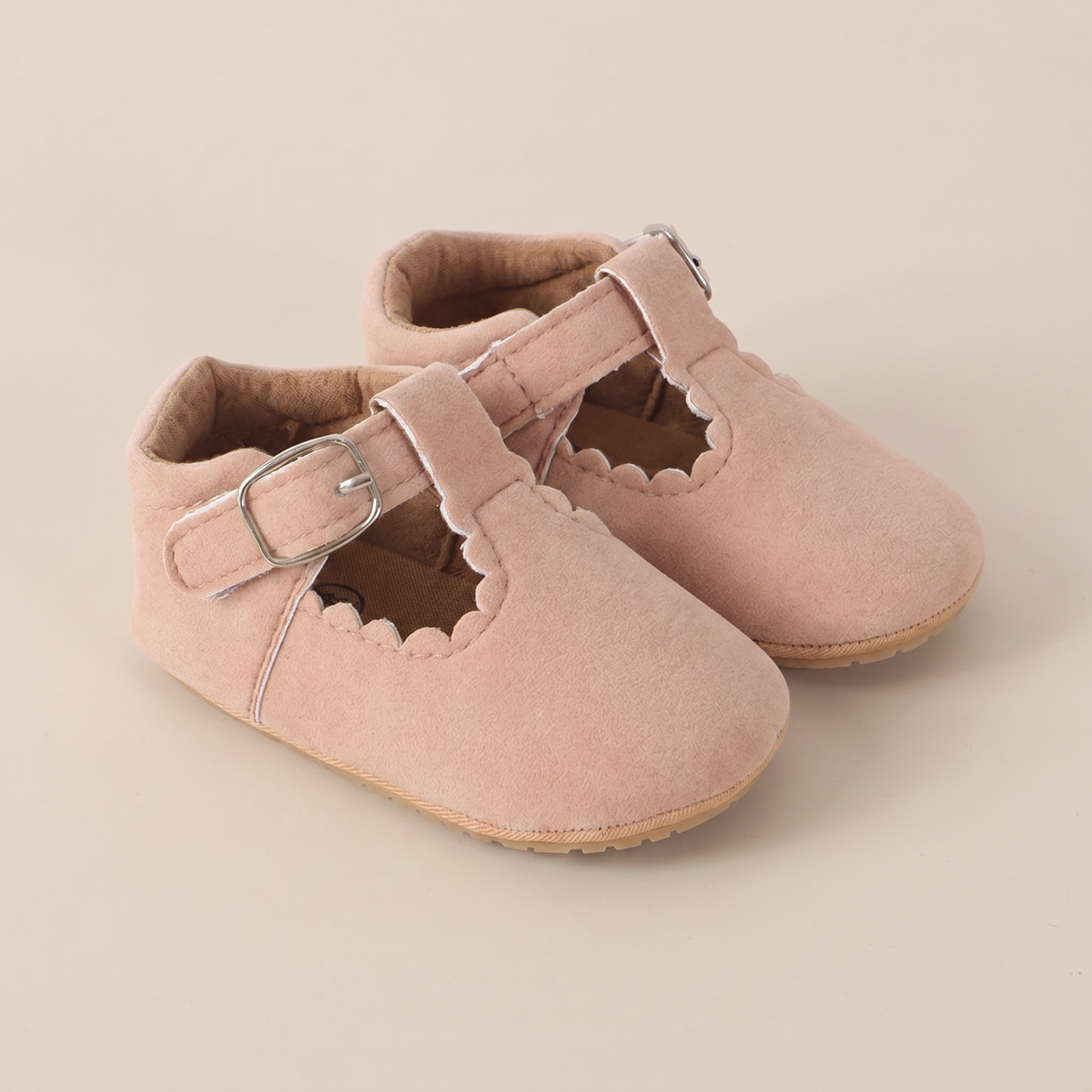 Scallop T-Strap Buckle Shoes