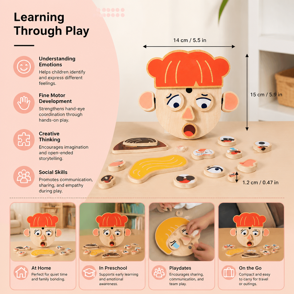 Wooden Facial Expressions & Emotions Learning Toy for Kids