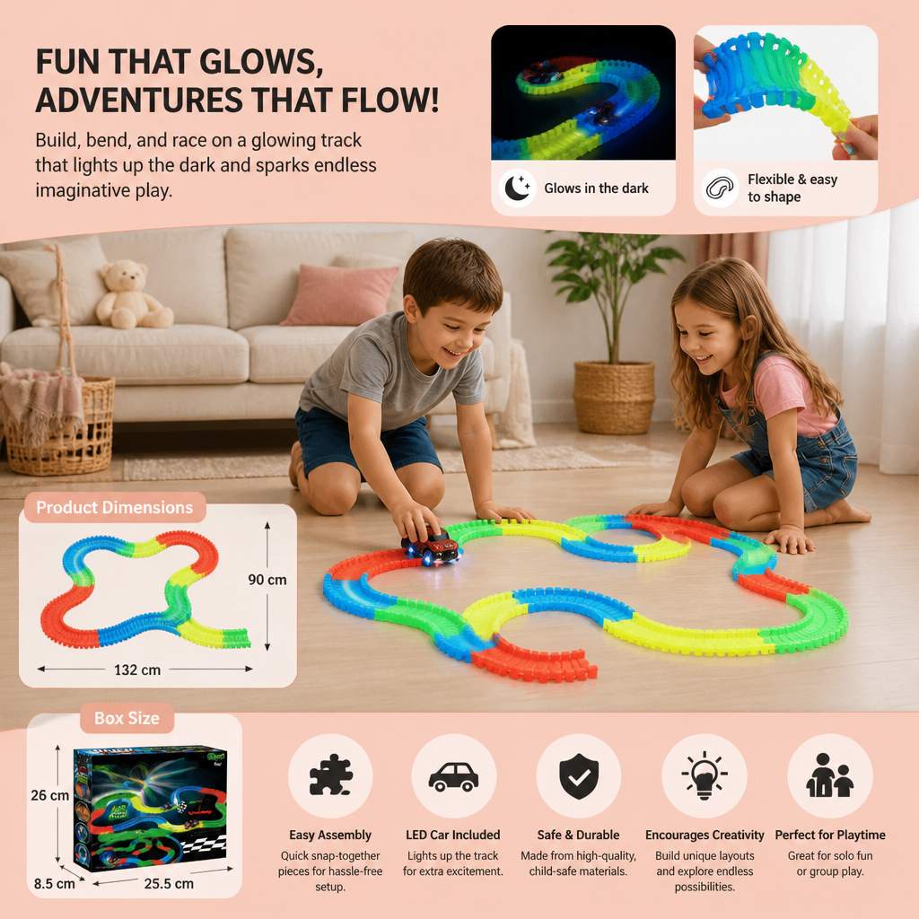 Glow-in-the-Dark Flexible Sand Race Track Set for Kids