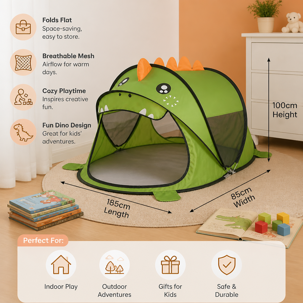 Foldable Dino Play Tent for Kids – Perfect for Warm Days & Cozy Playtime