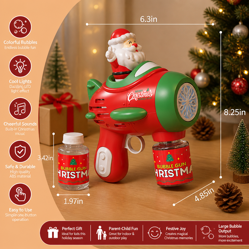 Electric Christmas Bubble Gun with Lights & Sounds for Kids