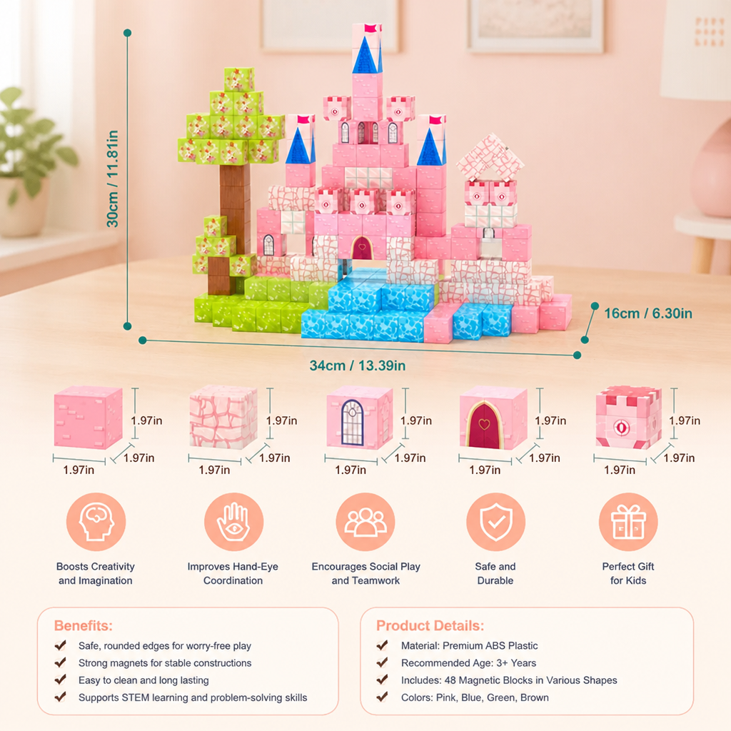 Montessori Princess Dream Castle Magnetic Building Cubes Set