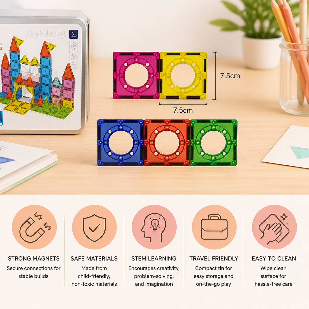 Magnetic Building Blocks Set for Kids – Travel-Friendly Storage Tin