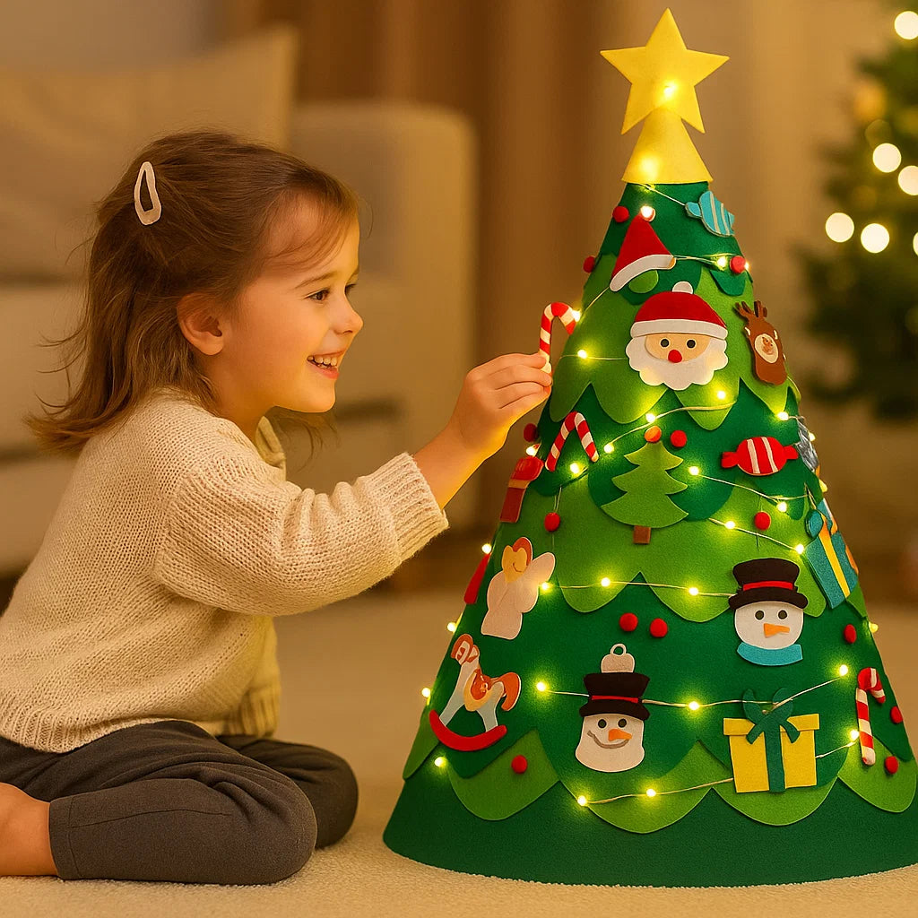 Montessori 3d Felt Christmas Tree with Fairy Lights