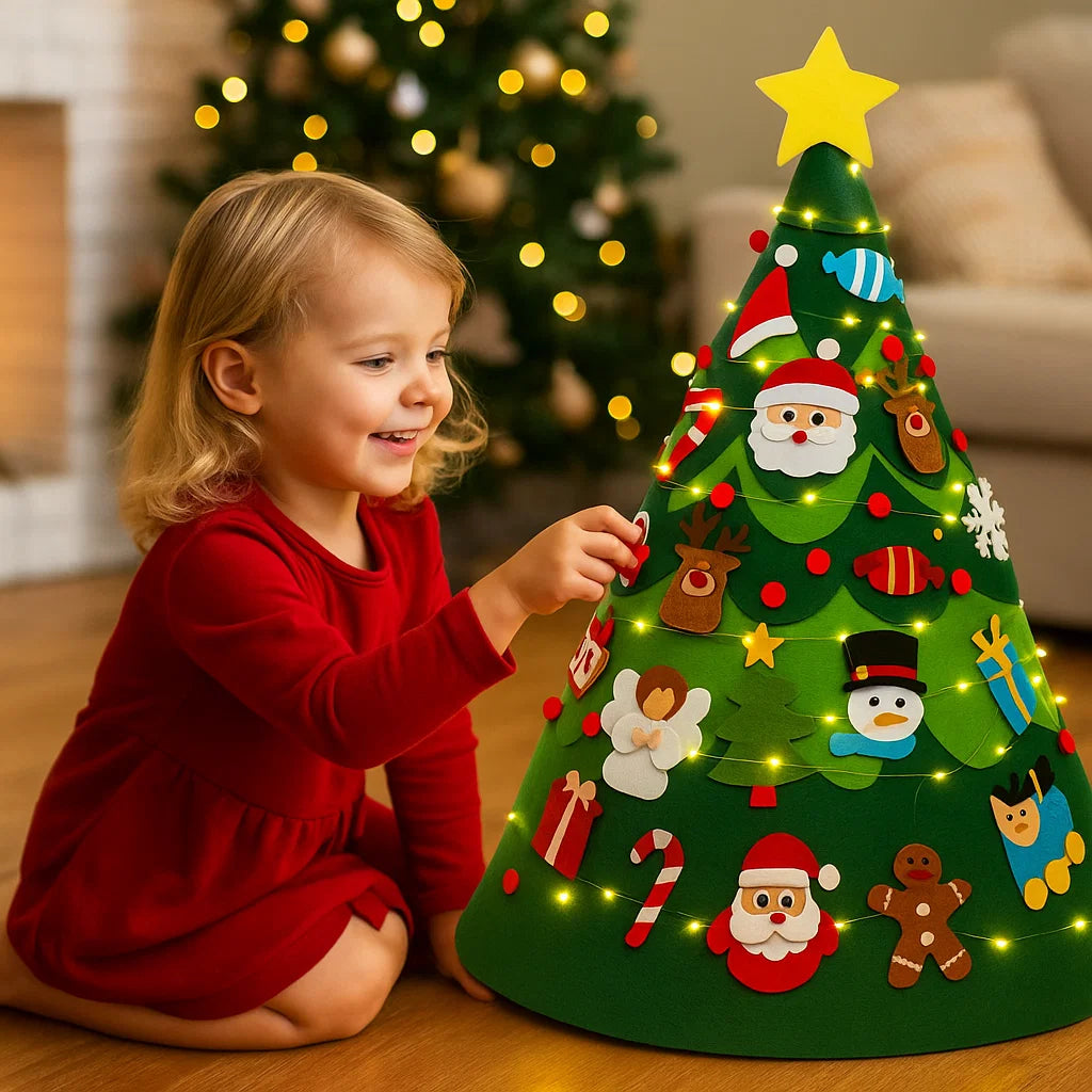 Montessori 3d Felt Christmas Tree with Fairy Lights