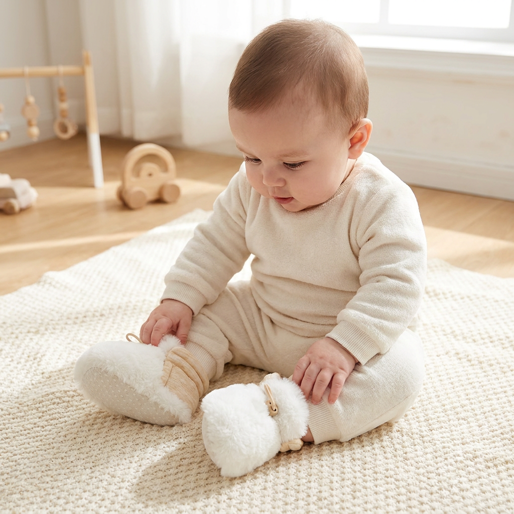 Warm & Cozy Fleece-Lined Cotton Baby Booties with Soft Soles