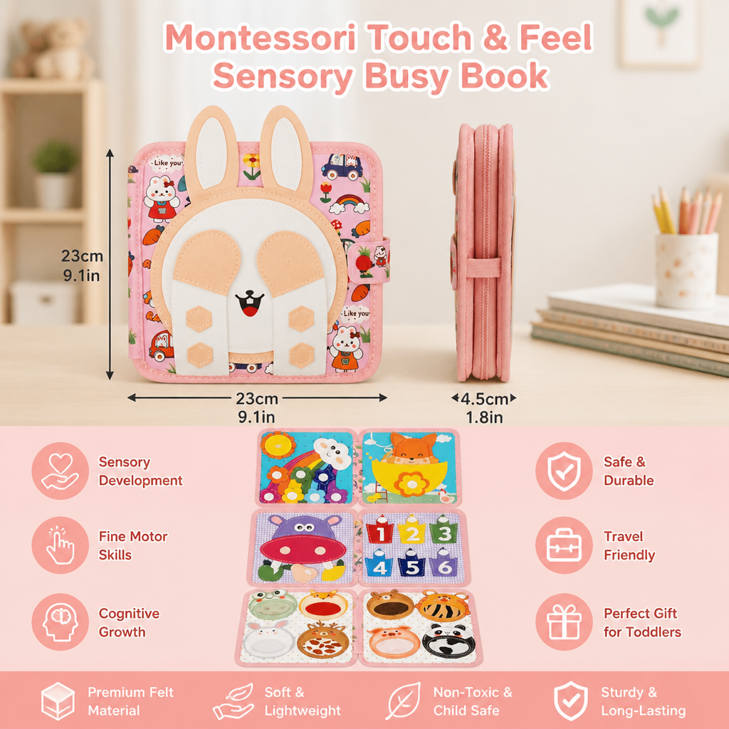 Montessori Touch & Feel Sensory Busy Book for Toddlers