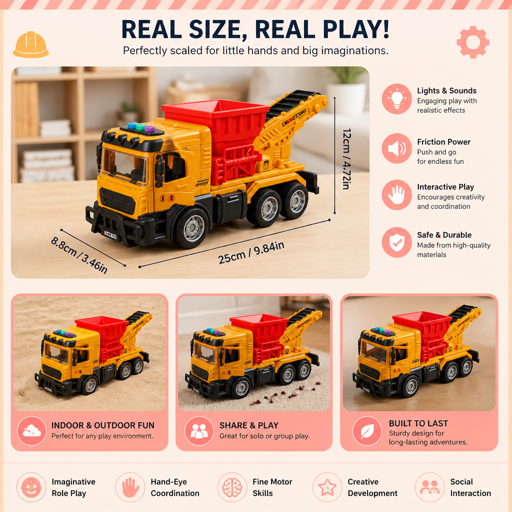 Construction Dump Truck Toy with Lights & Sounds