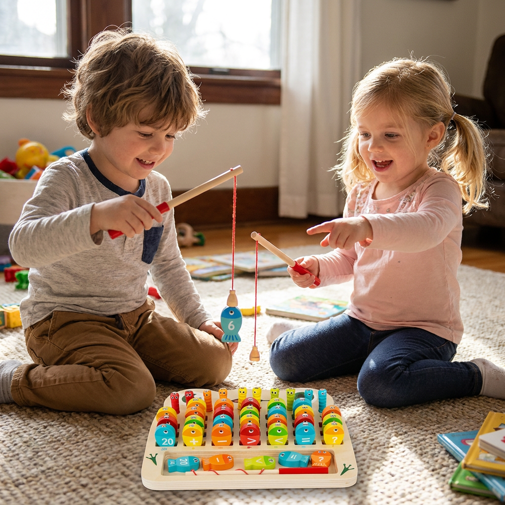 Wooden Magnetic Fishing Game – Alphabet, Math & Fine Motor Skills Learning Toy for Kids