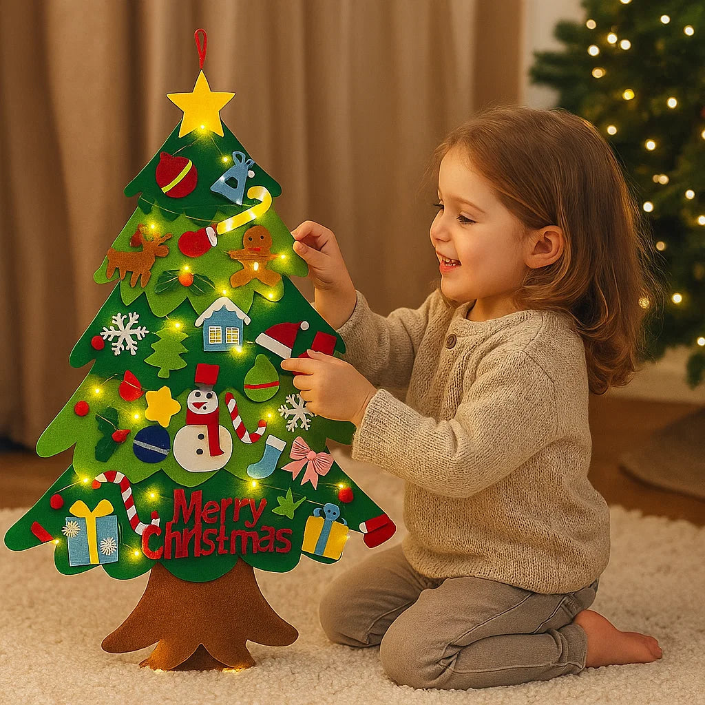 Montessori Felt Christmas Tree with Fairy Lights