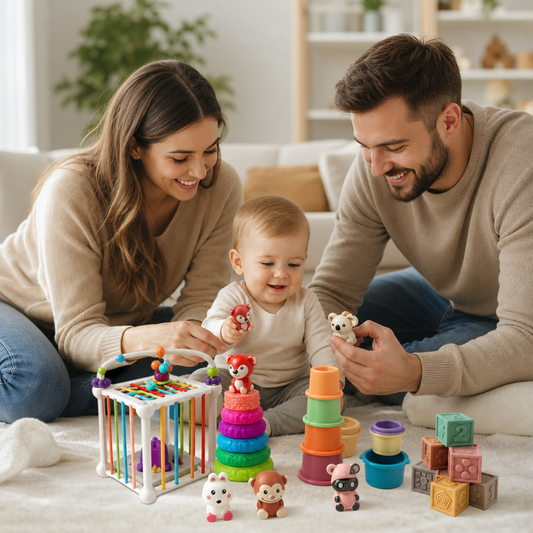 5-in-1 Montessori Soft Rubber Baby Sensory Play Set with Stacking & Sorting Toys – 26 Pieces