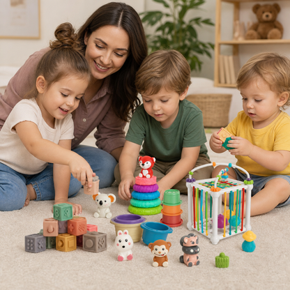 5-in-1 Montessori Soft Rubber Baby Sensory Play Set with Stacking & Sorting Toys – 26 Pieces
