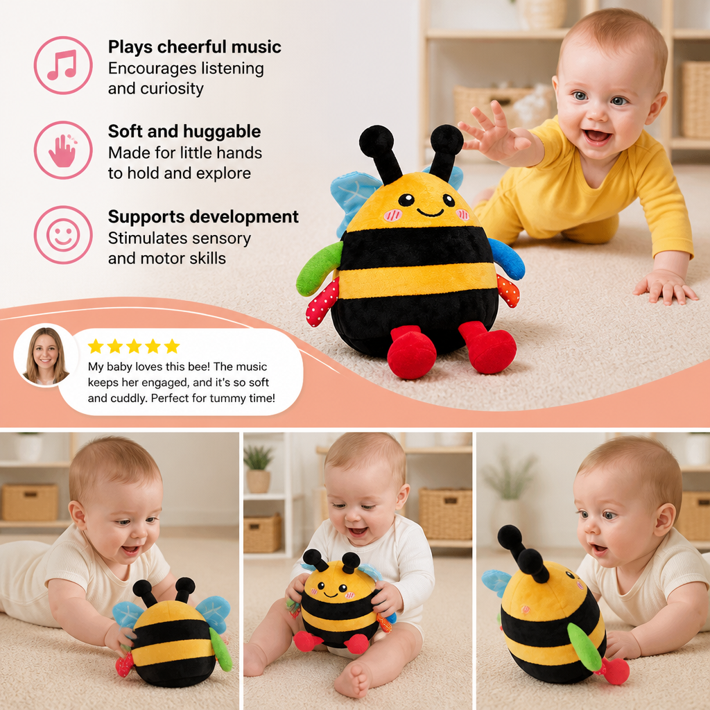 Interactive Musical Tummy Time Bee Plush Toy