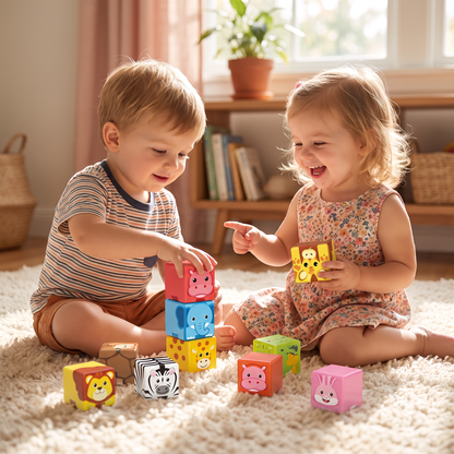 Toddler-Safe 4.2 cm Safari Animal Magnetic Building Cubes – STEM Learning Blocks