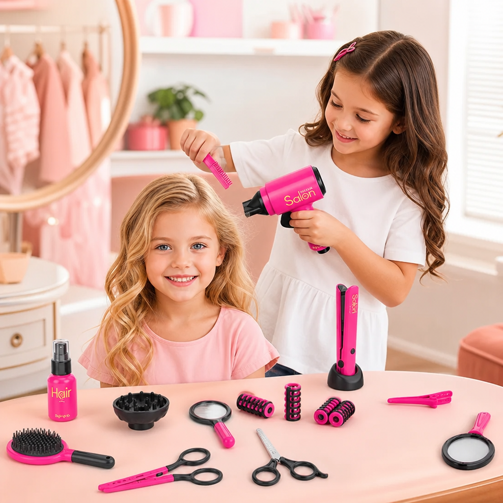 14-Piece Kids Hair Styling Salon Pretend Play Set