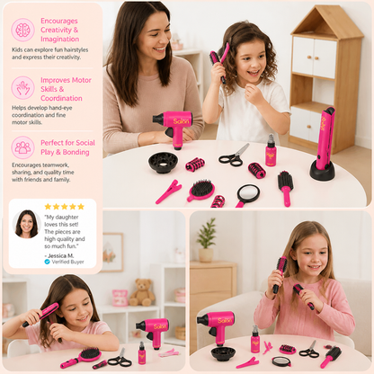 14-Piece Kids Hair Styling Salon Pretend Play Set