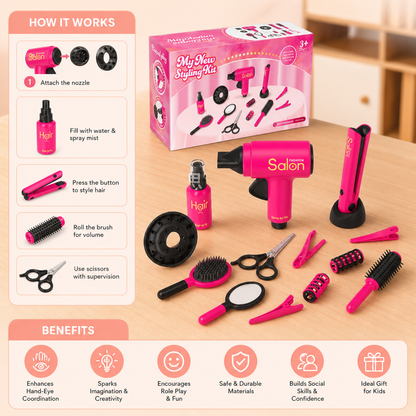 14-Piece Kids Hair Styling Salon Pretend Play Set