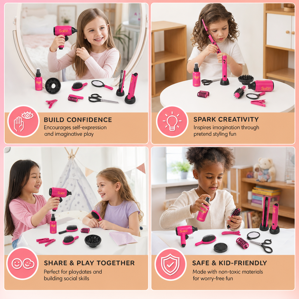 14-Piece Kids Hair Styling Salon Pretend Play Set