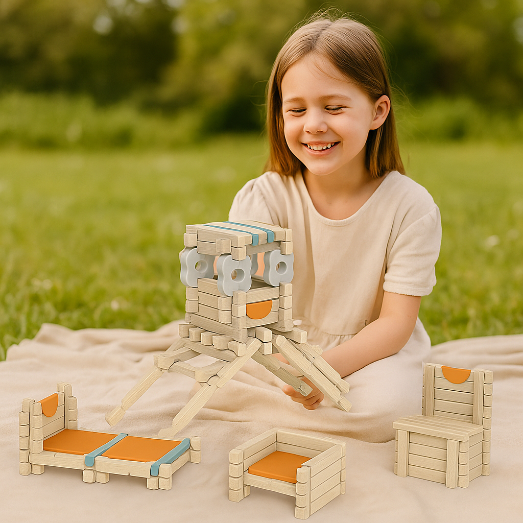 Montessori Wooden Block Set – Natural Stacking & Building Toy