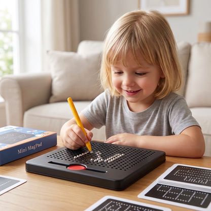 2-in-1 Magnetic Writing & Drawing Board with Snap-On Shape Tiles for Kids