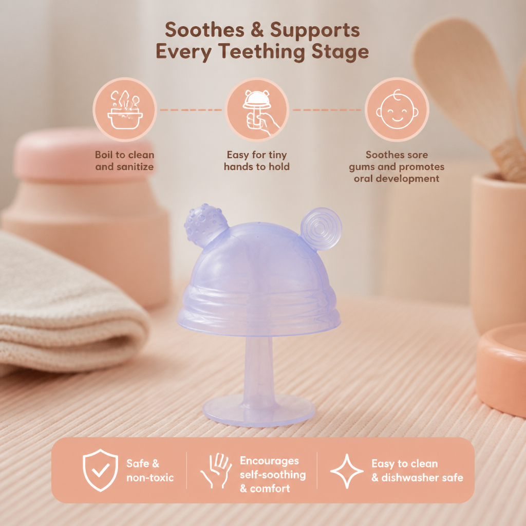 Baby Mushroom Silicone Teether for Tiny Hands