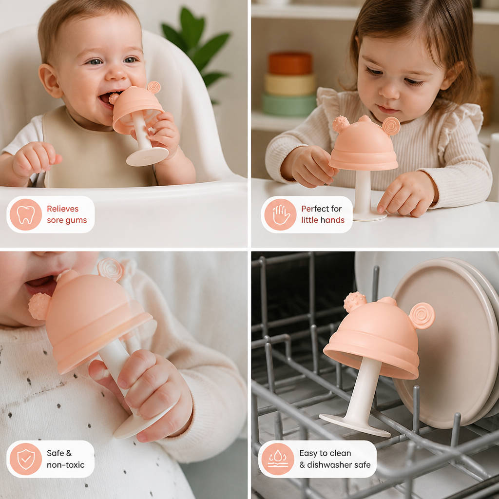 Baby Mushroom Silicone Teether for Tiny Hands