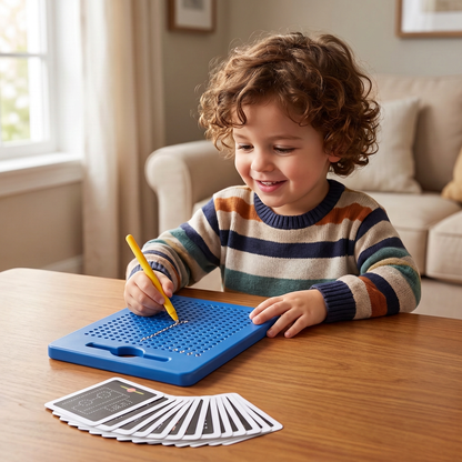 2-in-1 Magnetic Writing & Drawing Board with Snap-On Shape Tiles for Kids