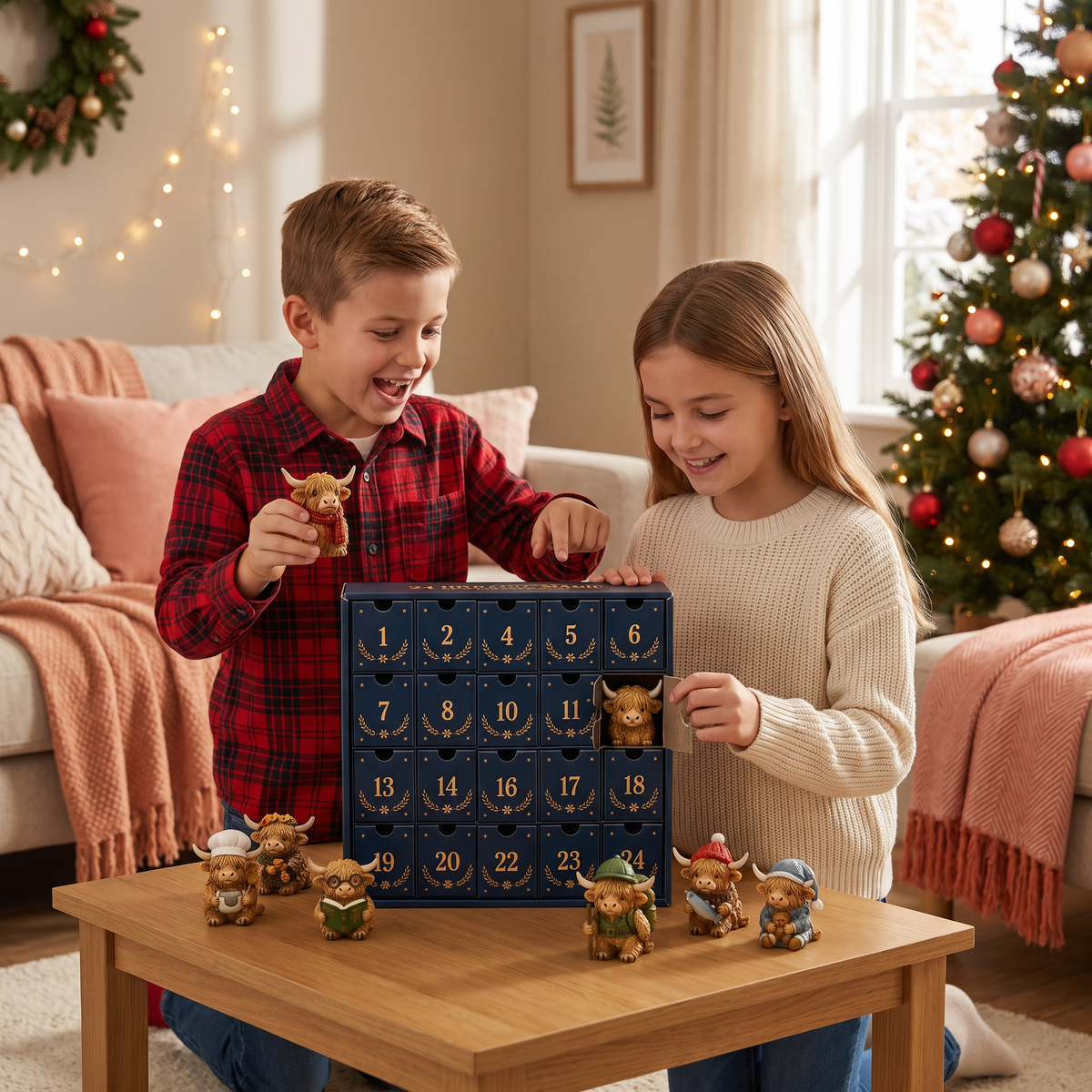 24-Day Highland Cow Advent Calendar with Collectible Mini Figurines