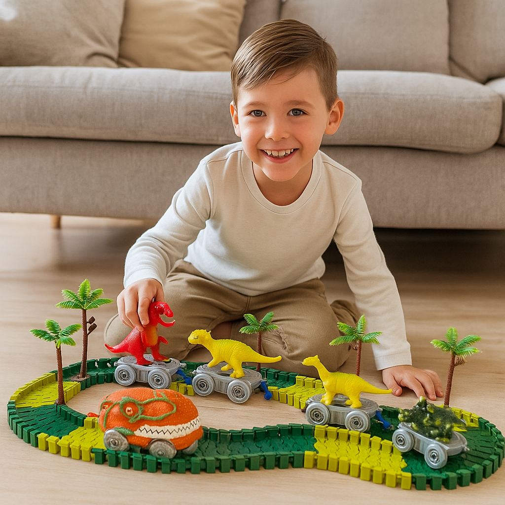 Dinosaur Track Adventure – Flexible Race Track with Glowing Train
