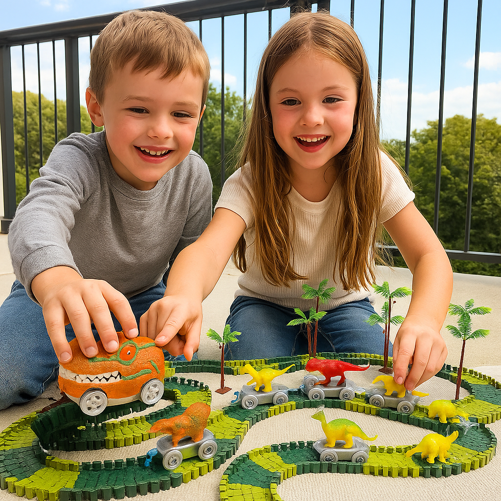 Dinosaur Track Adventure – Flexible Race Track with Glowing Train