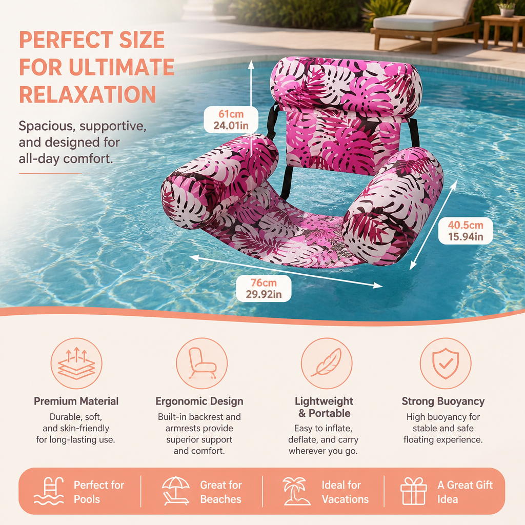 Inflatable Pool Hammock with Backrest – Foldable Water Lounge