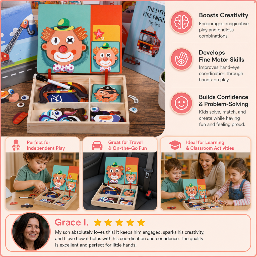 Magnetic Wooden Dress-Up & Matching Puzzle Board – Creative Learning Toy