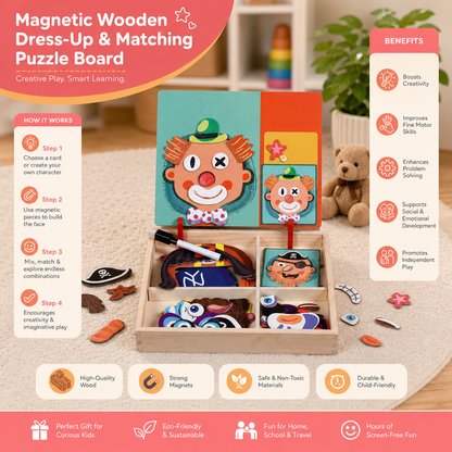 Magnetic Wooden Dress-Up & Matching Puzzle Board – Creative Learning Toy