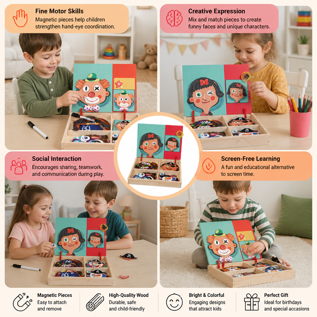 Magnetic Wooden Dress-Up & Matching Puzzle Board – Creative Learning Toy