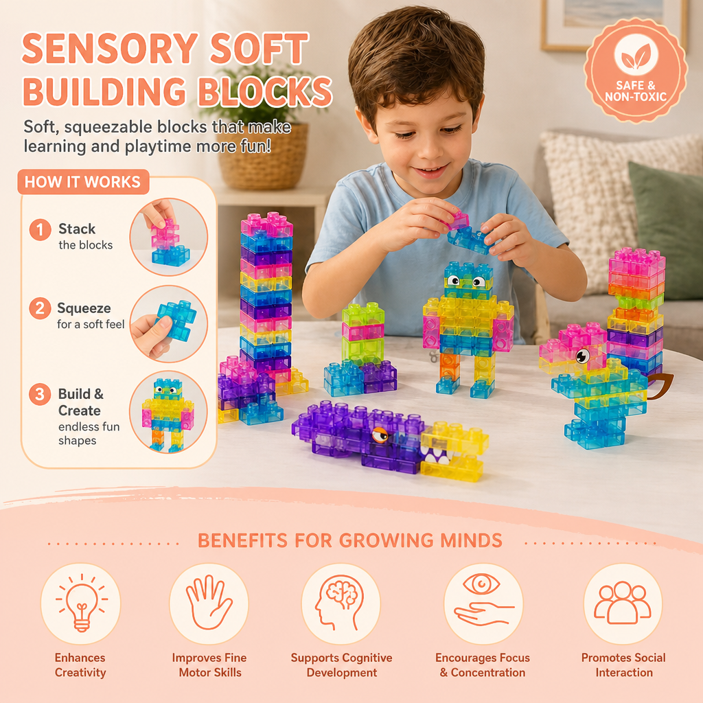 Sensory Soft Building Blocks for Kids – Soft, Squeezable Learning Blocks for Play & Fun