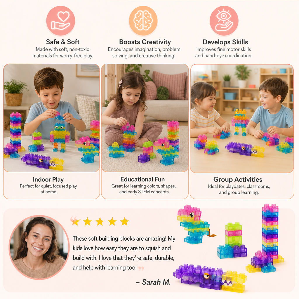 Sensory Soft Building Blocks for Kids – Soft, Squeezable Learning Blocks for Play & Fun