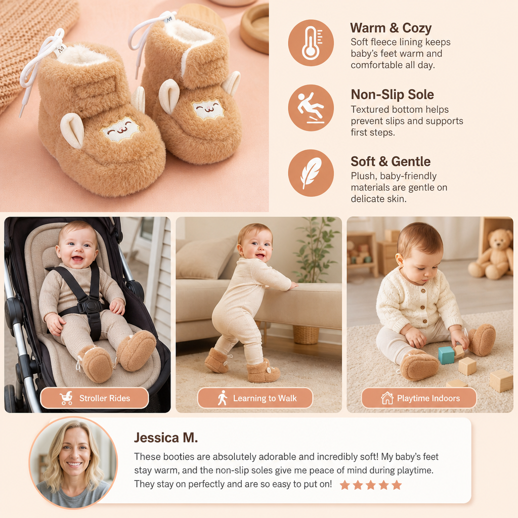Warm & Cozy Fleece-Lined Baby Booties with Soft Non-Slip Soles
