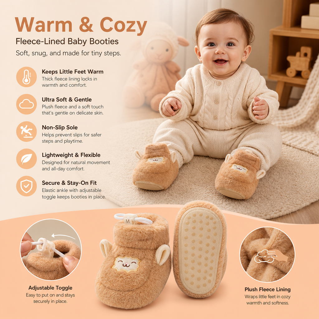 Warm & Cozy Fleece-Lined Baby Booties with Soft Non-Slip Soles