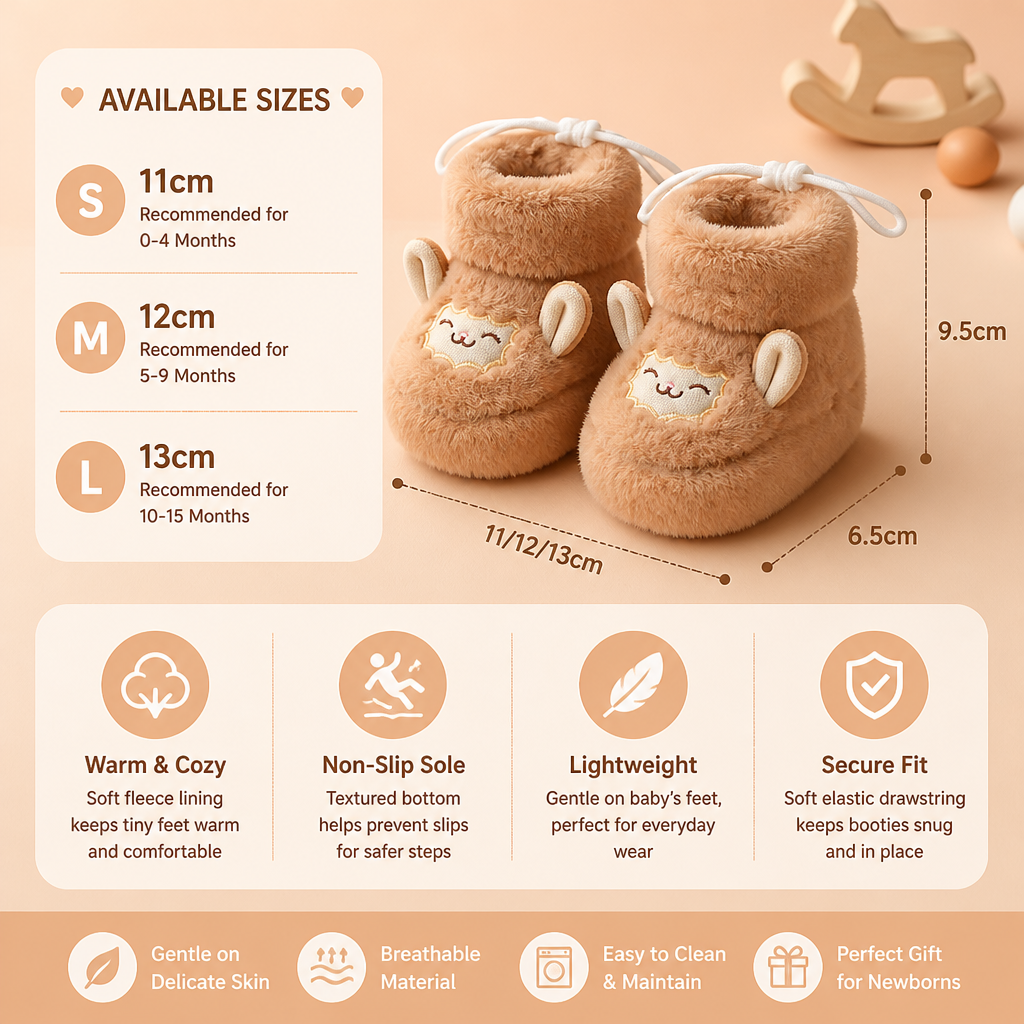 Warm & Cozy Fleece-Lined Baby Booties with Soft Non-Slip Soles