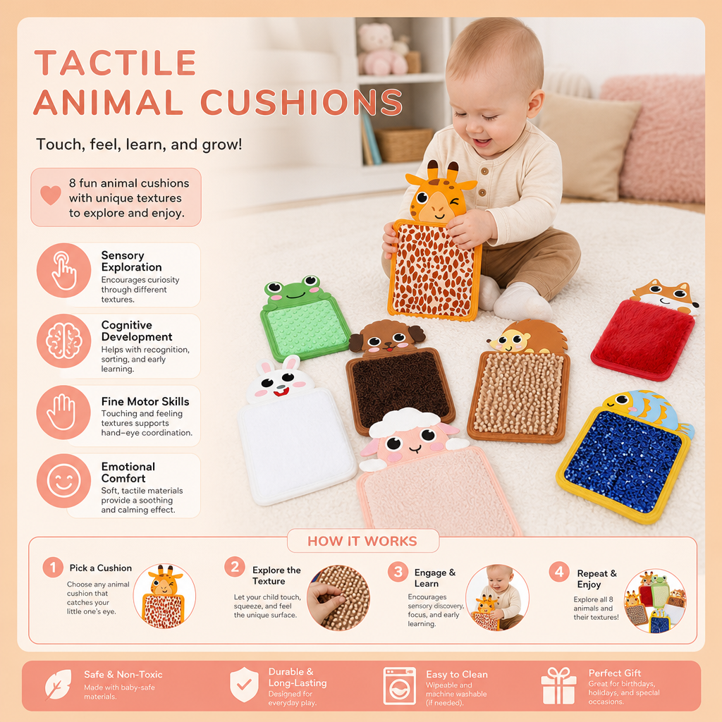 Tactile Animal Cushions (Set of 8)