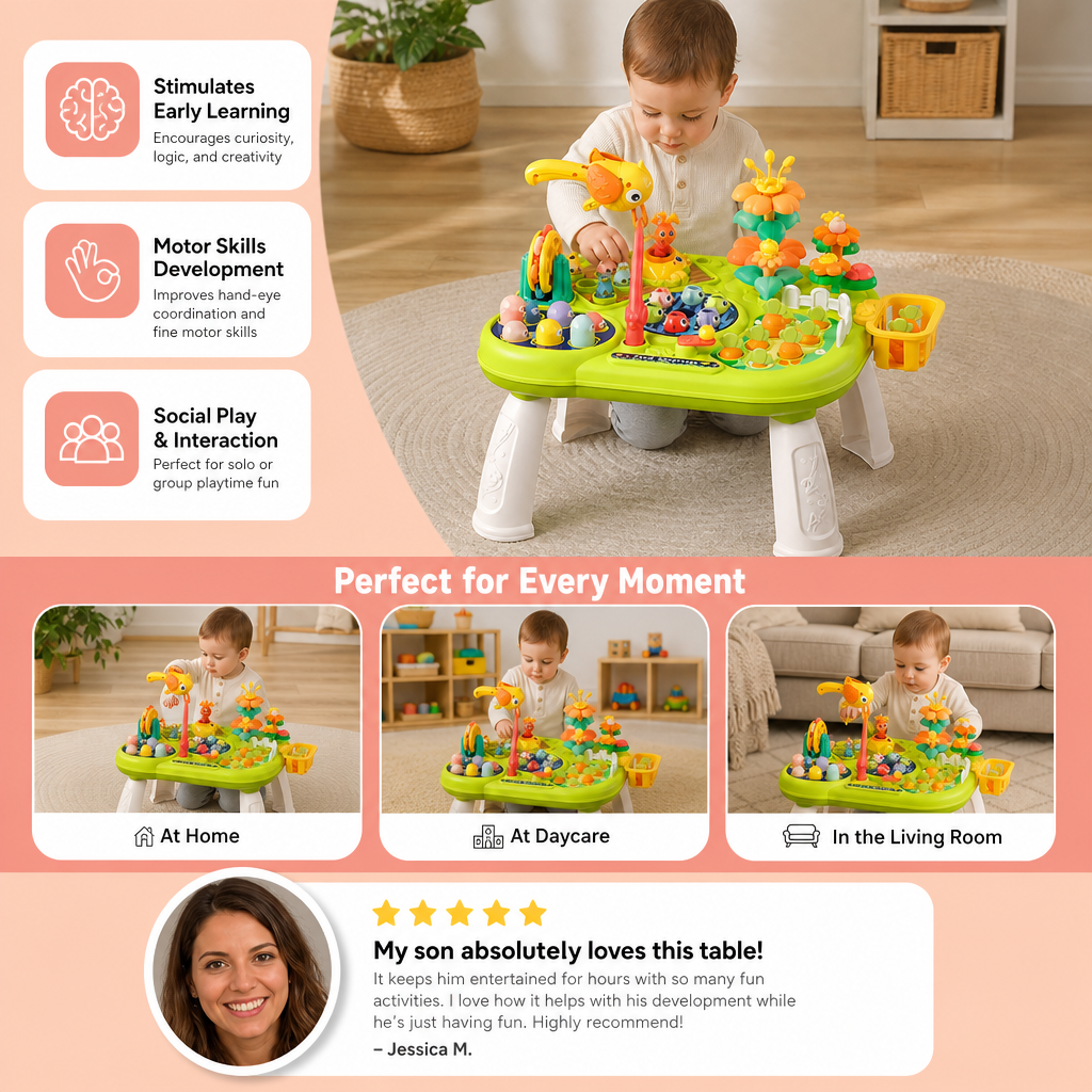 Kids Multifunctional Activity Game Table with Multiple Play Stations