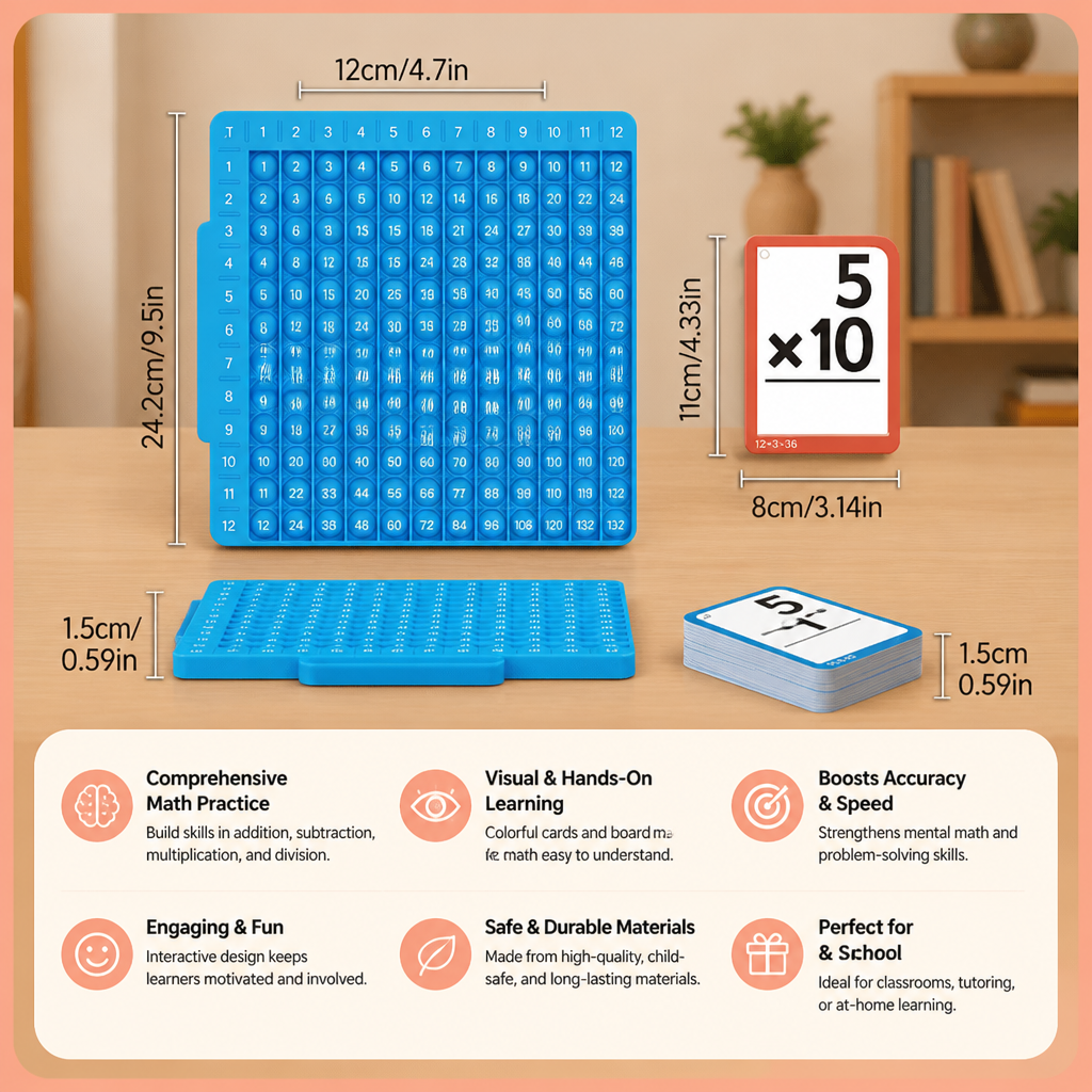 Math Learning Cards Set with Calculation Board – Addition, Subtraction, Multiplication & Division