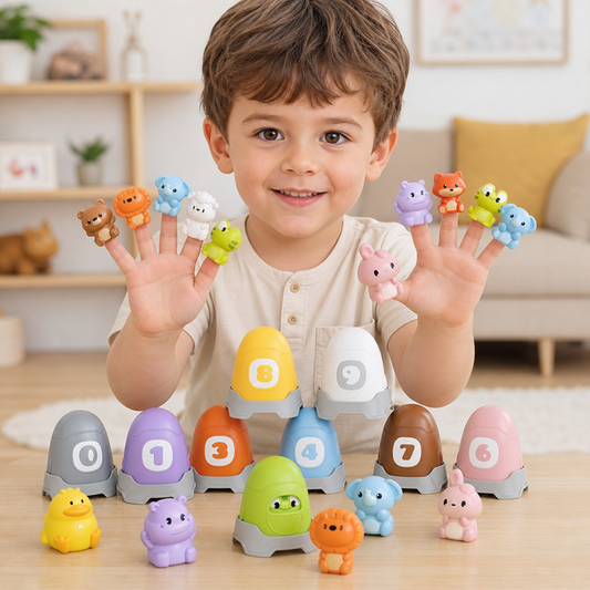 Montessori Soft Rubber Animal Barn Finger Puppet Set for Color Sorting & Number Learning